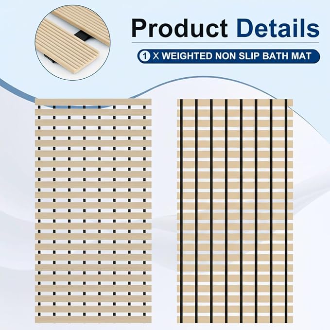 AceOrbit Weighted Non Slip Bath Mat for Textured tub, Heavy Duty Anti Slip Bath Mat for Bathtub and Shower Surfaces, Without Suction Cups for Textured, Reglazed, Refinished Tub(Beige,32 x 17 Inch)