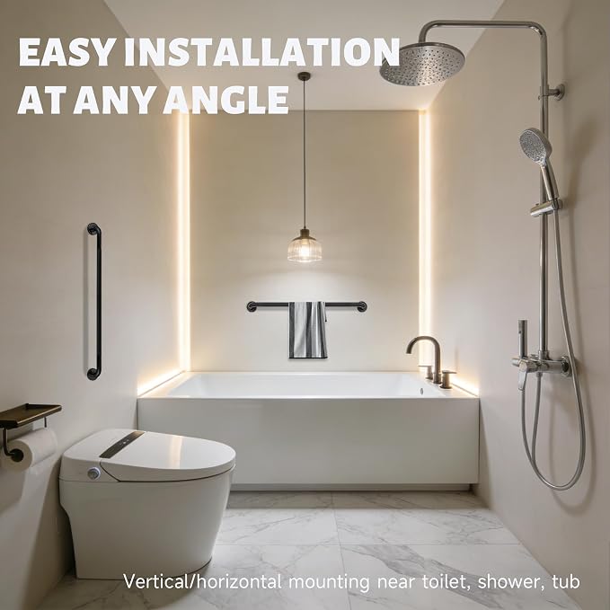 40 Inch Shower Grab Bar 1.25" Dia, 2 Pack Black Anti Slip Bathroom Grab Bar, 304 Stainless Steel Knurled Handicap Grab Bars, Safety Support Handrail,Bath Shower Handle for Elderly Injury Senior