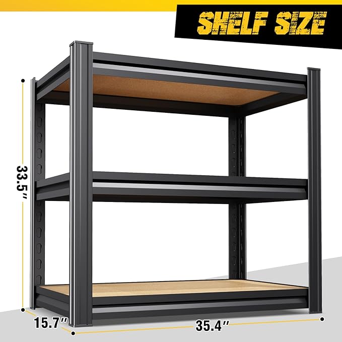 3-Pack 3-Tier Heavy Duty Garage Shelving Set for Home Storage & Organization, Adjustable Metal Utility Rack for Garage, Pantry, Kitchen, Closet & Household Essentials, 33.5"H x 35.4"W x 15.7"D