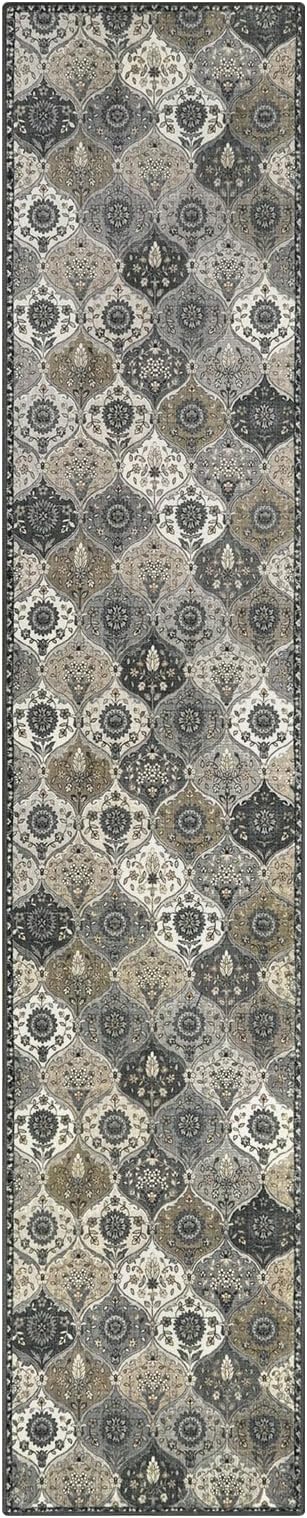 Lahome Moroccan Washable Runner Rug Non Slip, 2x10 Runner Rugs for Hallway 2x10 Vintage Ultra-Thin Throw Long Carpet for Kitchen Entryway Bedroom Laundry Room Elise, Grey
