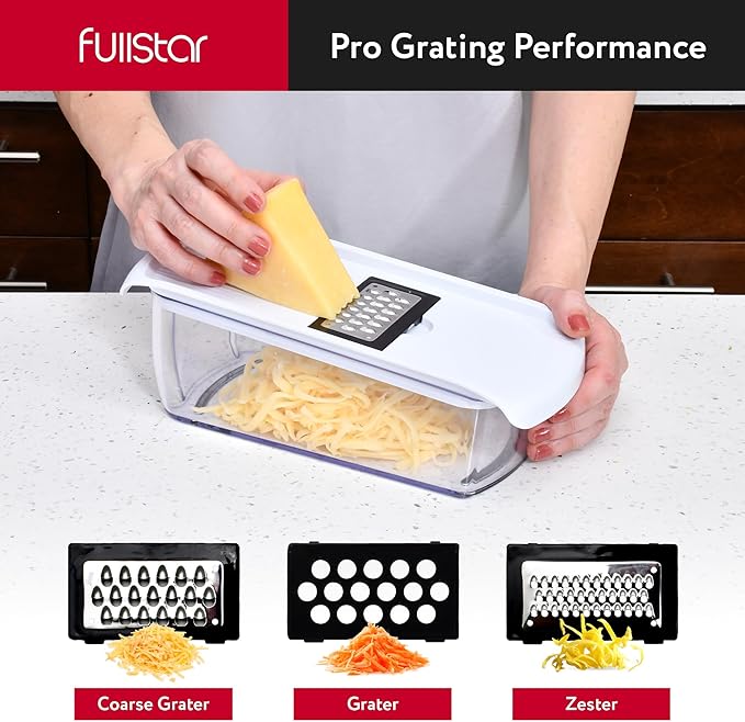 Fullstar Mandoline Slicer for Kitchen - Vegetable Chopper, Onion Potato Food Veggie Fruit Slicer and Cutter with Container, Kitchen Gadgets & Gifts, Home Essentials (All-in-1, White/Black)