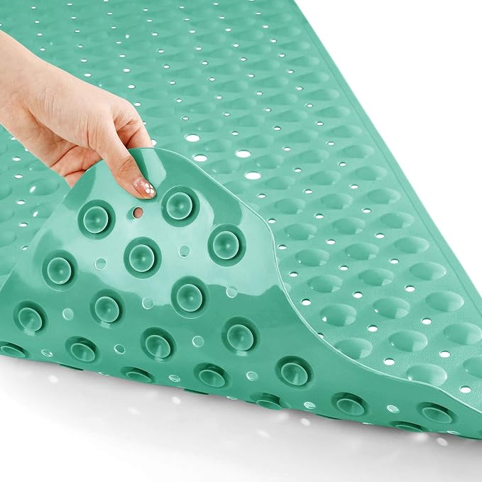 Yimobra Non Slip Bathtub Mat 40 x 16 Inch, Extra Long Shower Mat with Drain Holes, Machine Washable Baby Bath Mats, Strong Suction Cups for Bathroom Floor, Green