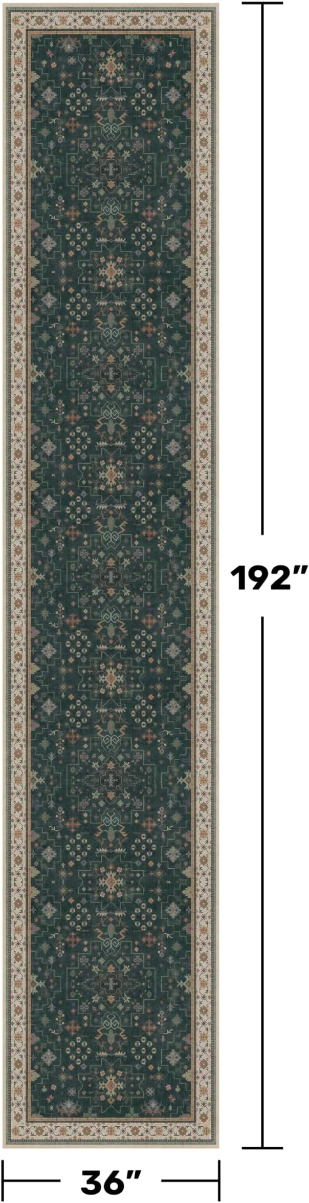 Hazo Haus Washable Dark Green Hallway Runner Rug 16 ft Long - 3x16 Modern Vintage Boho Long Wide Runner Rugs for Kitchen, Non-Slip Stain Resistant Low Pile Throw Rug Indoor Door Mat