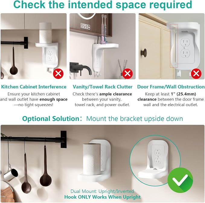 WALI Outlet Shelf Wall Holder, Fit for Duplex GFCI Decorative Outlet Shell A Space Saving for Smart Home, Speaker Mounts up to 20lbs with Cable Management (OSH002-W), White