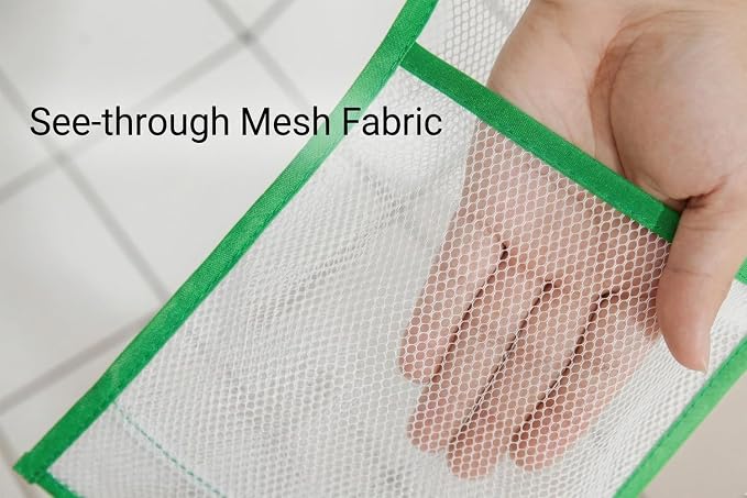 ALYER Narrow Mesh Fabric Shower Caddy Organizer with Hanger,Hanging Mesh Pockets for Shampoo, Conditioner, Soap and Body Wash (Blue)