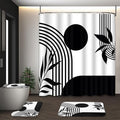 Boho Mid Century Shower Curtain Set with Toilet Lid Cover and Non-Slip Rugs, Abstract Geometric Black White 4 Pcs Modern Minimalist Vintage Shower Curtain for Bathroom Set with 12 Hooks