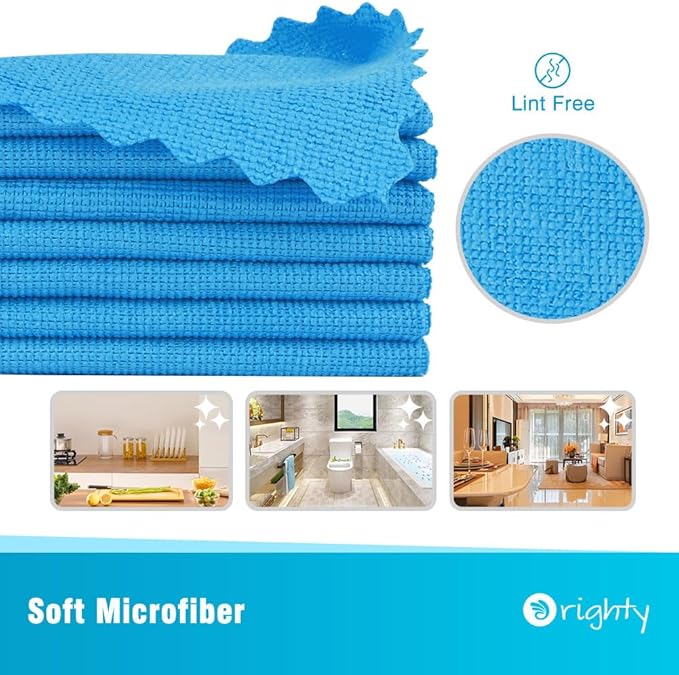 Orighty Cleaning Cloths Bulk, 150 Pack Shop Rags Reusable, Multi-Purpose Shop Towels for Cars, Microfiber Cleaning Rags for Automotive, Mechanic, Kitchen, Lint Free Towels 12x12 Inch, Blue