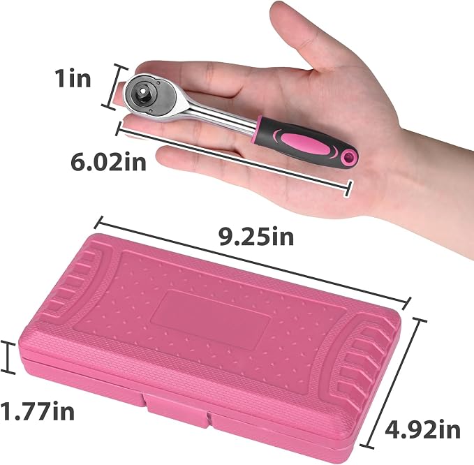 Egofine 46 Pieces 1/4 inch Drive Socket Ratchet Wrench Set, with Bit Socket Set Metric and Extension Bar for Auto Repairing and Household, with Pink Storage Case