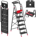 6 Step Foldable Step Ladder with Roomy Tool Tray & Secure Handrail, Wide Pedals Platform Stool 800lbs Capacity for Adults Home Kitchen