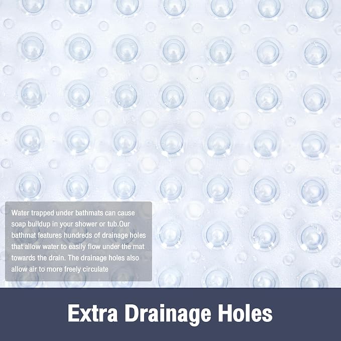 Extra Long Clear Bathtub Mat Non Slip, Soft Bath Mat for Tub 40 x 16 Inch Full Size, Bath Tub Shower Mats for Bathroom Floor with Big Suction Cups and Drain Holes, Easy Washable, BPA Free