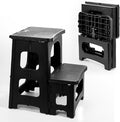 2-Step Stool Foldable, Plastic Steps Stool Folding Step Ladder Two Step Stools Collapsible Step Stools for Adults for Kitchen Home Bathroom RV-Black