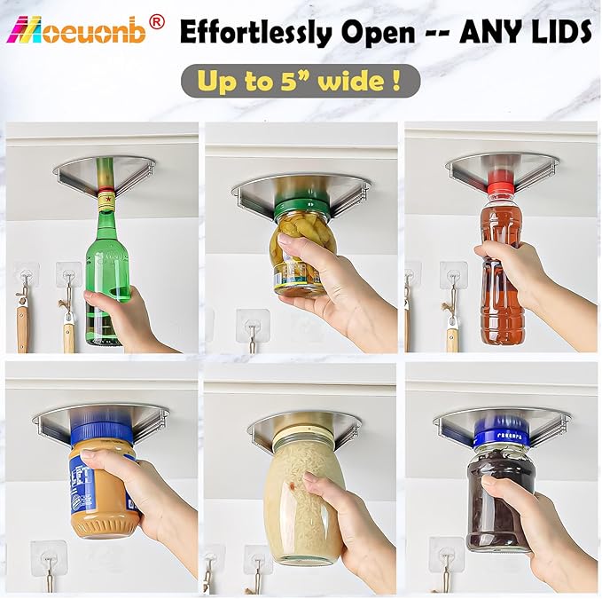 Moeuonb latest Under Cabinet Jar Opener for Seniors, Stainless Steel Jar Opener for Weak Hands, Jar Lid & Bottle Cap Opener Tool, Under Counter Can Opener, One Handed Jar opener