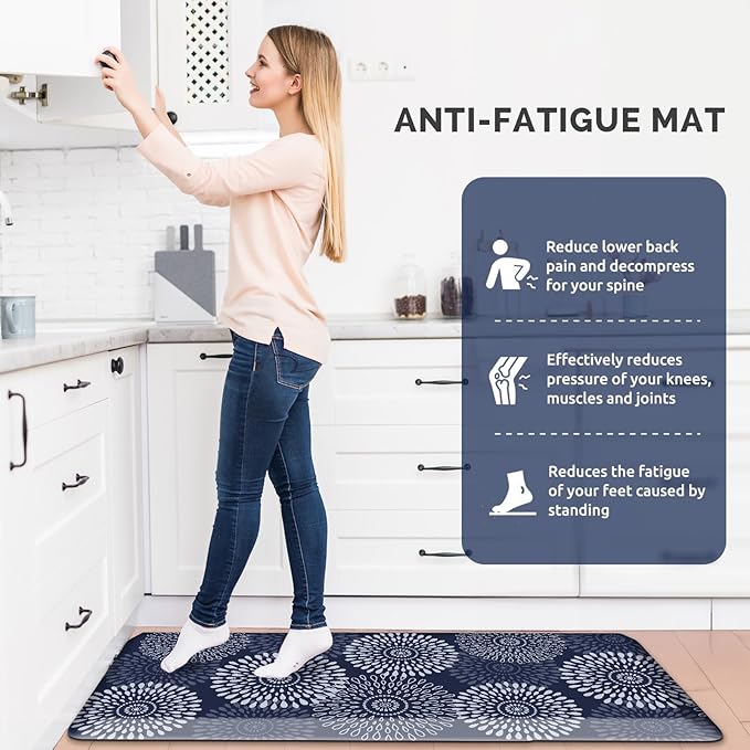 LuxStep Kitchen Mat Waterproof Kitchen Rugs for Floor Cushioned Anti-Fatigue Mat Non-Slip Standing Desk Mat Comfort Floor Mats for House Sink Office 17.3" x 39" Blue