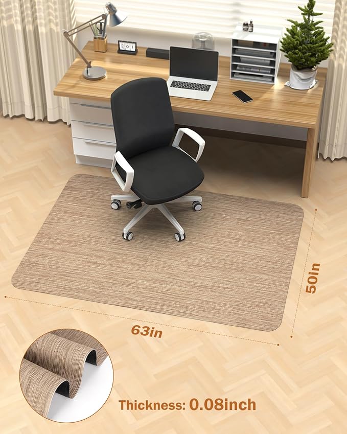 Blvornl Office Chair Mat for Hardwood Floor, 50"*63" Desk Computer Chair Mat for Hard Wood, Large Anti-Slip Hard Floor Protector for Rolling Chair, PVC Desk Rug for Office Red Brown