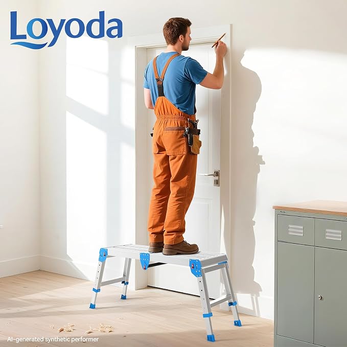 Loyoda Work Platform 500 Lbs, Folding Step Stool with One-Touch Automatic Fold, 4 Height Adjustment Step Platform, Perfect for RV Cleaning, Home Painting and Reaching High Places, Larger, Blue