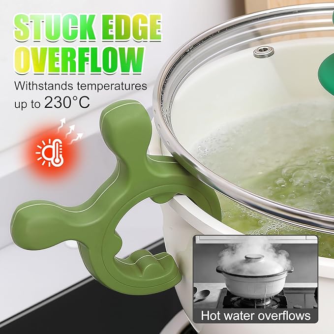 2026 New Multifunction Silicone Pot Handle Spatula Rack, 3 Pack Spatula Holder Mini Kitchen Gadgets, Non-Slip Anti Scalding Pot Clip, Drip-Free Design for Pot Pans (White + Green + Yellow)