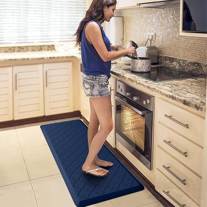 WISELIFE Kitchen Mat Cushioned Anti Fatigue Floor Mat,17.3"x39",Thick Non Slip Water Resistant Kitchen Rugs and Mats,Heavy Duty PVC Foam Standing Mat for Kitchen,Floor,Home,Desk,Sink,Laundry,Blue