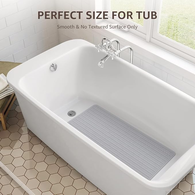 OTHWAY Bathtub Mat Non Slip, Extra Long Rubber Bath Mat for Tub, Machine Washable Shower Anti Slip Mat with 332 Strong Suction Cups (A Little Grey, 36" x 17")