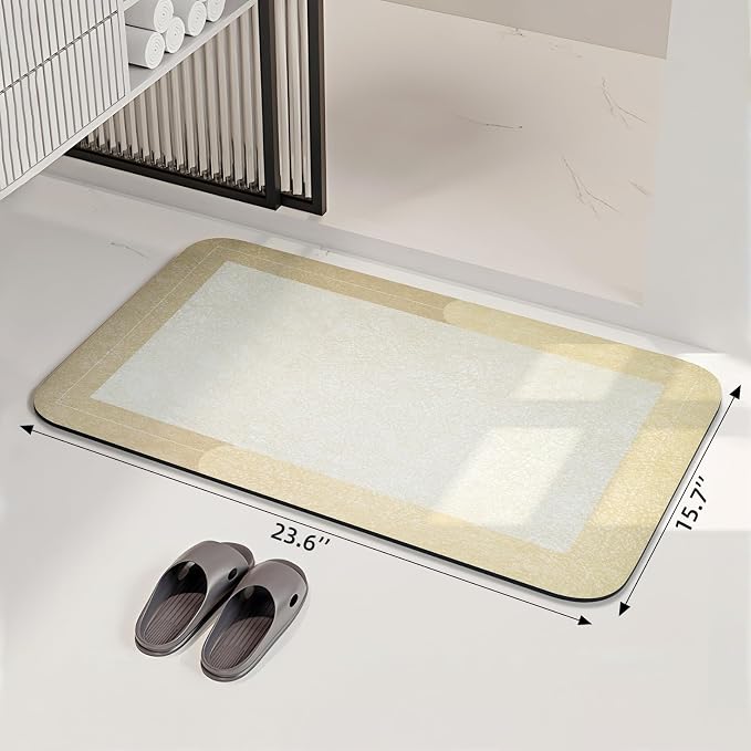 Mordem Diatomaceous Earth Bath Mat Super Absorbent Quick Dry Bath Mat, Bathroom Rugs Non Slip Washable, Thin Beige Bathroom Floor Mats-Shower Rug for in Front of Bathtub Shower, Easy Care,15.7"x23.6"