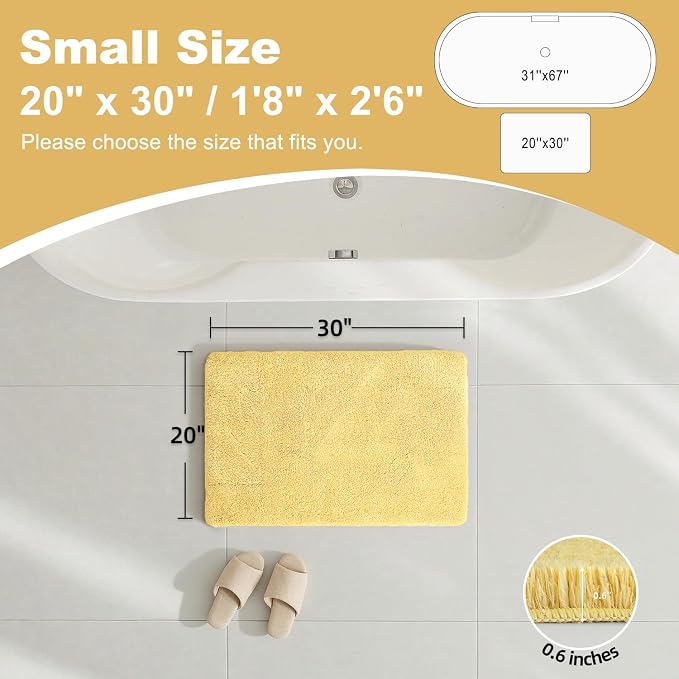 TYUU Yellow Bathroom Rugs, Ultra Soft Bath Rugs Non Slip Washable, Super Absorbent Quick Dry Bath Mat with Rubber Backing for Bathroom Floor, Shower, or Sink, Yellow 20" x 30"