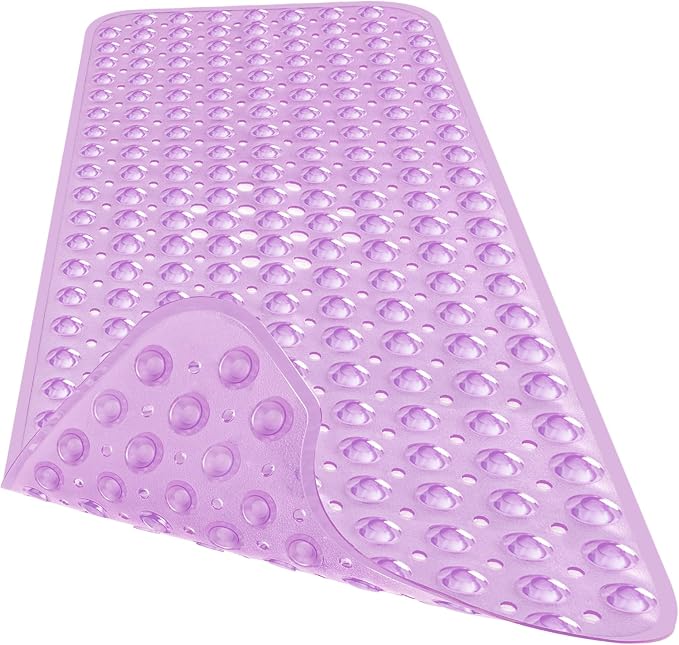 Extra Long Bathtub Mat Non Slip, Clear Purple Soft Bath Mat for Tub 40 x 16 Inch Full Size, Bath Tub Shower Mats for Bathroom Floor, Big Suction Cups and Drain Holes, Easy Washable, BPA Free
