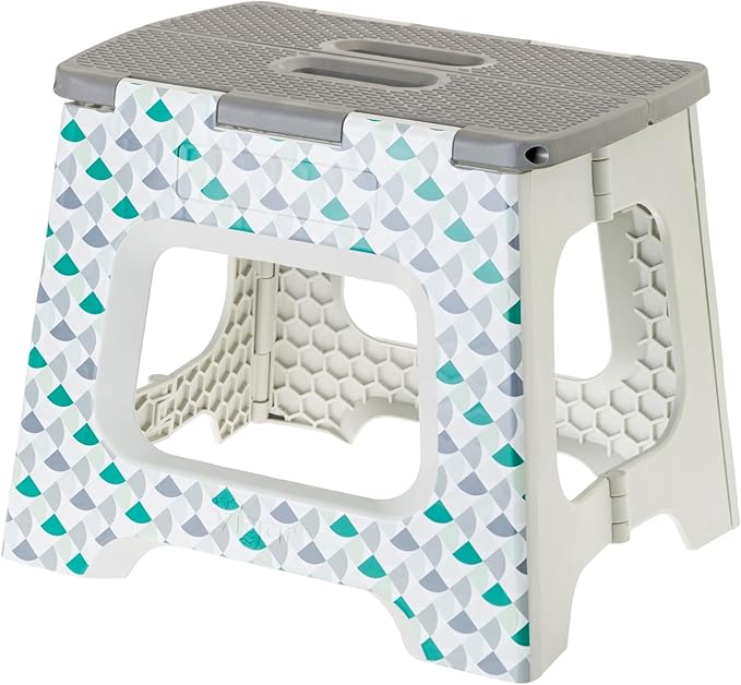 Vigar Compact Folding Step Stool - 12-1/2 Inch Foldable Step Stool for Adults, Lightweight Portable Stool with Handle, Non Slip Step Stool, Space-Saving Stool up to 330 lb - Geometric Body