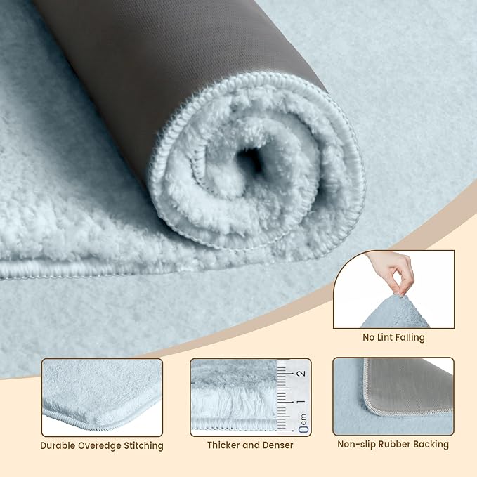 TECHMILLY Fluffy Tufting Bathroom Rug Mat 36x24, Absorbent Thick Non Slip Microfiber Mats, Quick Dry Machine Washable Bath Rug for Bathroom Floor, Bathtub and Shower, Sky Blue