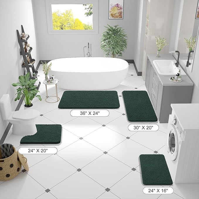 OLANLY Bathroom Runner Rugs 47x20, Soft Absorbent Chenille Bath Rugs, Rubber Backing Quick Dry, Machine Washable Long Bath Mats for Bathroom, Tub and Shower, Home Decor Accessories, Blackish Green