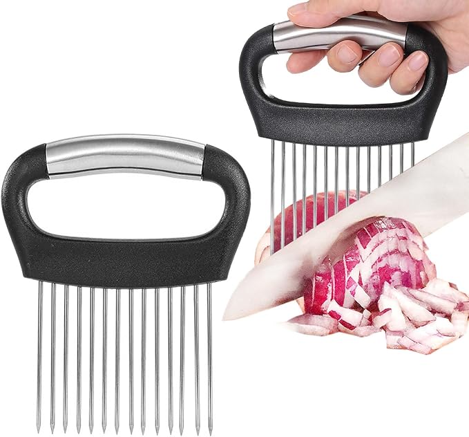 JAYVAR Large Onion Holder for Slicing, 304 Stainless Steel Large Onion Cutter Vegetable Chopper,Tomato Slicer for Potato, Practical Meat Tenderizer Tool, Kitchen Food Slicer Guide for Neat Slicing