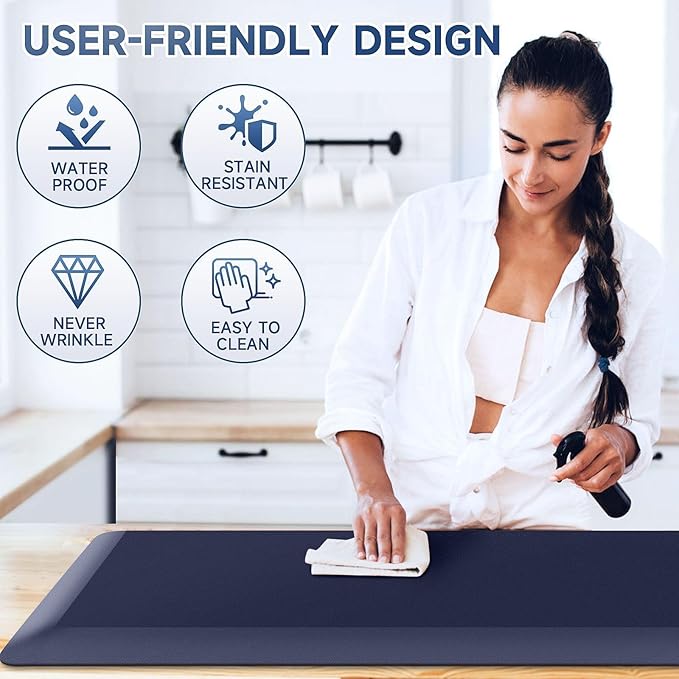 4/5 Inch Thick Kitchen Mat Anti Fatigue Mat Kitchen Rugs Kitchen Decor Non-Slip, Stain & Water Resistant, Kitchen Mats Desk Mat for Kitchen, Office, Workshop, Blue, 17'' x 60''