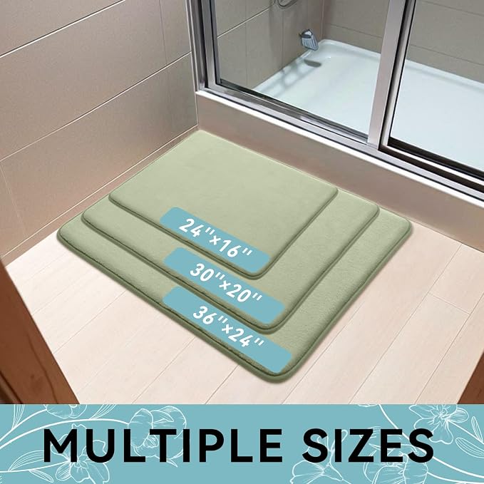Smiry Memory Foam Bath Mat 24x16, Extra Soft and Absorbent Bathroom Mats, Non Slip Washable Carpet for Floor, Shower and Tub, Sage Green