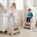 Costzon Toddler Step Stool for Bathroom Sink, Adjustable 2-Step Kids Helper Stool with Safety Handles & Non-Slip Pads, Convertible Plastic Ladder for Bedroom Kitchen Counter Potty Training, Grey
