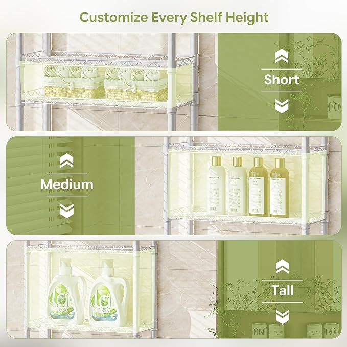 Simple Trending 4 Tier Over The Toilet Storage Rack, Bathroom Organizers and Storage Over Toilet with Adjustable Shelf and Basket, White