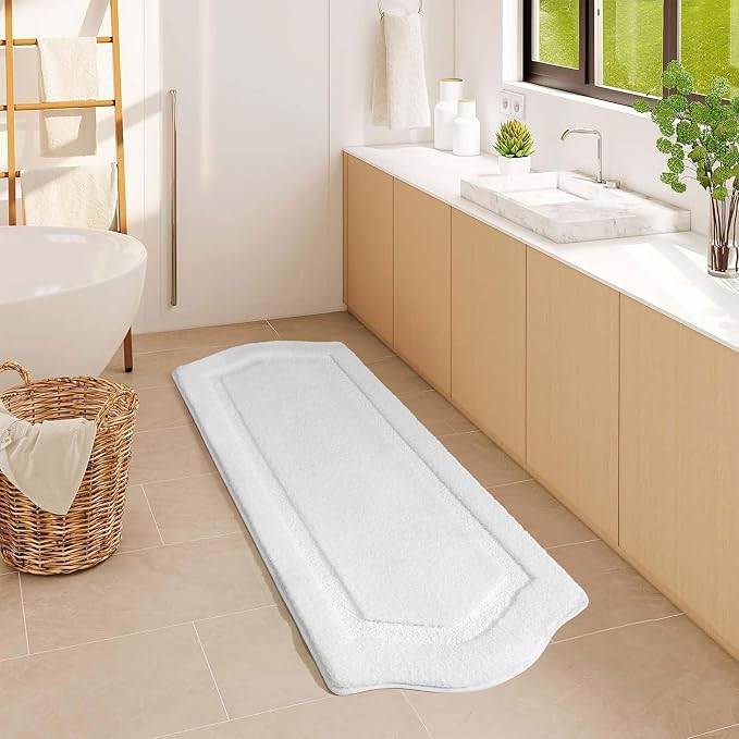 Bathroom Rugs Runner 24x60, Long Bath Rug Non-Slip, Extra Soft Absorbent Shaggy Large Bath Mats for Bathroom, White
