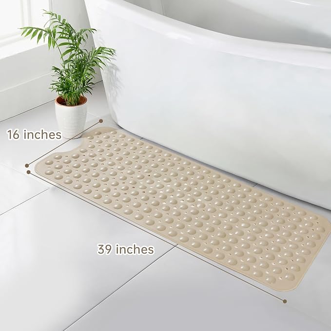 Bathtub Mats for Shower Tub Non-Slip Bath Mat 39 x 16 Inch Extra Long Shower Mat, Bath Tub Mat for Bathroom with Machine Washable, BPA Free for Kids (Brown)