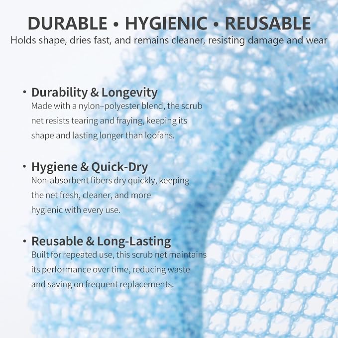 Scrub Net 2 Pack, Bath & Shower Body Scrubber Net for Rich Foam and Effective Exfoliation, Fits All BEAUTAIL Silicone Body Scrubbers, Blue + Gray