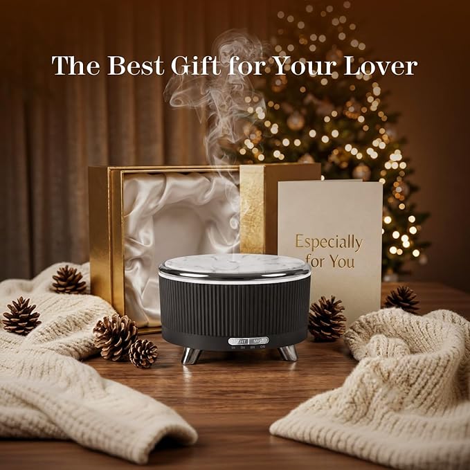 500ML Large Capacity Essential Oil Diffuser, Ultrasonic Aromatherapy Diffuser with 7 Color LED Lights with Remote Control, Cool Mist Humidifier, Timed Mist, Auto Shut-Off (Black)