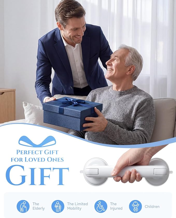 JOTPE Grab Bars for Shower, No Drilling & Removable Suction Cup Grab Bars, Heavy Duty Shower Handle for Seniors Elderly Handicap, Safety Bath Handrail for Balance Assistance, 2 Pack, White, 11 Inch