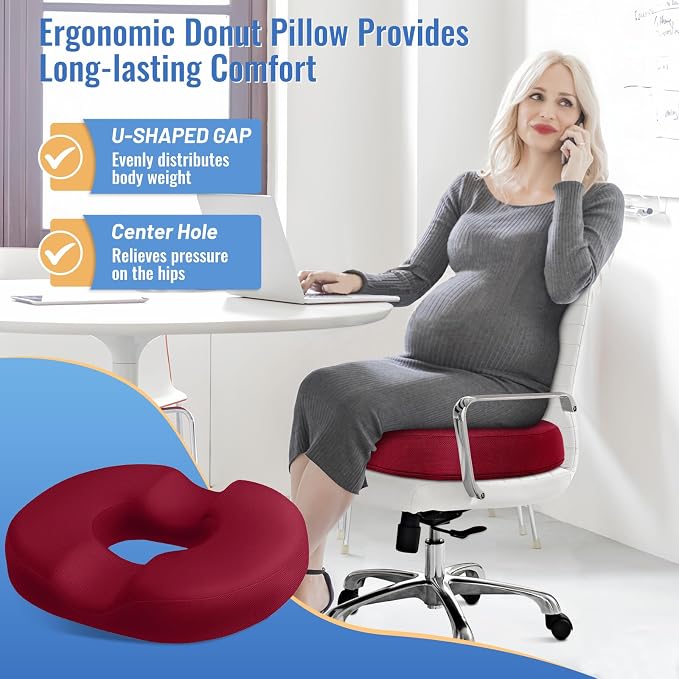 CloudBliss Donut Pillow Stadium Seat Cushion for Tailbone Pain Relief and Hemorrhoids, Memory Foam Seat Chair Cushion, Portable Seat Cushions for Bleachers, Car, Home & Office