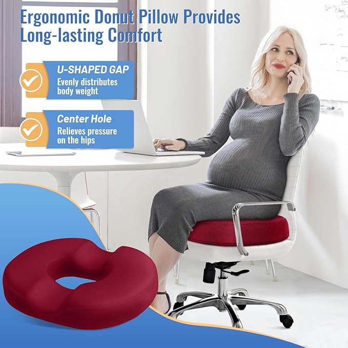 CloudBliss Donut Pillow Stadium Seat Cushion for Tailbone Pain Relief and Hemorrhoids, Memory Foam Seat Chair Cushion, Portable Seat Cushions for Bleachers, Car, Home & Office