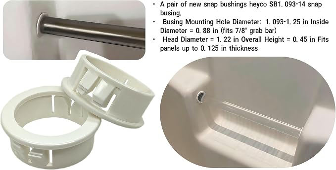 SB1.093-14 Shower Grab Handle Bushing Lasco snap Bushing, Compatible with HEYCO Lasco Shower Gripper (7/8 inch Rod and 1+1/8 inch Hole) 2 Pack
