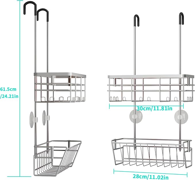 HapiRm Hanging Shower Caddy Organizer - No Drilling Shower Organizer with Inclined Shelf, Rustproof & Waterproof 304 Stainless Steel Bathroom Caddy - Silver