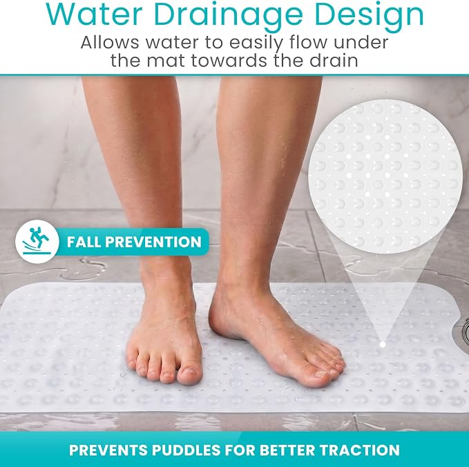 Vive Bathtub Mat for Bath & Shower Floors - Anti Non Slip Suction Rubber Skid Pad for Tub, Bathroom, Elderly, Kids - Eco-Friendly, Resistant Strong, Textured Rectangle Grip - Machine Washable (Clear)