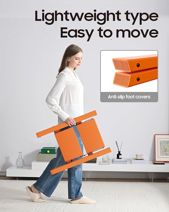 HillhutApex 2 Step Ladder, Lightweight Portable 2 Step Stool with Anti-Slip Wide Pedal, 330lbs Capacity Aluminum Ladder for Household,Office,Library(Orange)