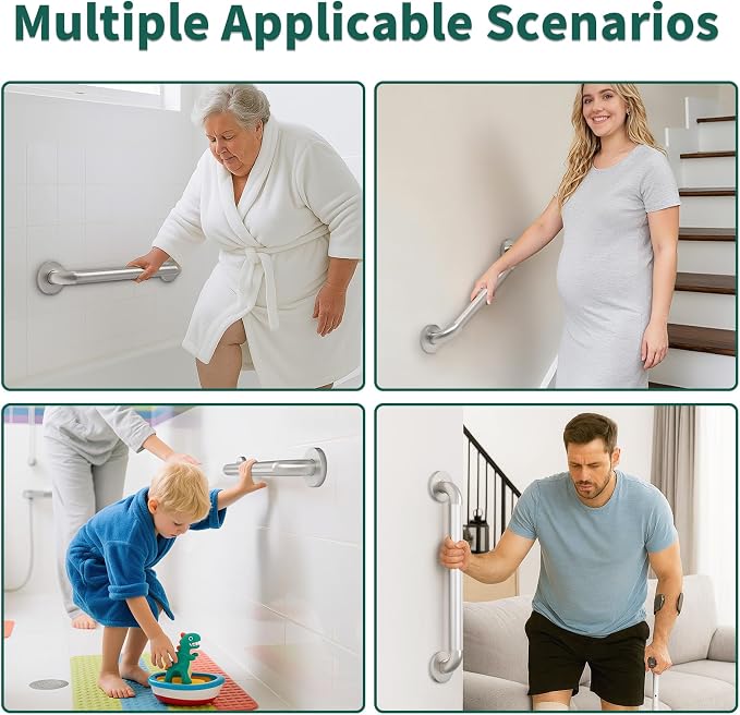 Safety Grab Bars for Bathtubs and Showers, Non Slip 304 Stainless Steel Bathroom Balance Bar, ADA Compliant Shower Handles for Elderly, Handicap, Senior & Children (Brushed Nickel, 12 Inches)