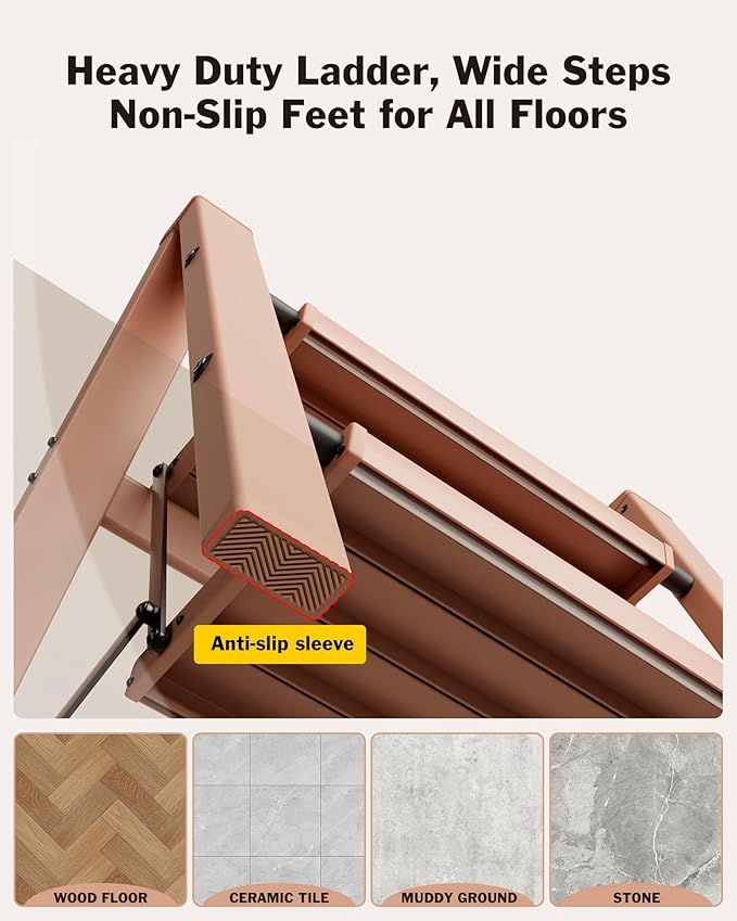 2 Step Ladder, Aluminum Lightweight Folding 2 Step Stool with Anti-Slip Wide Pedal,330lbs Capacity Steel Ladder for Office and Household(Light Peach Pink)