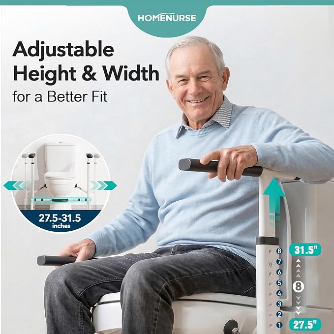 HOMENURSE Toilet Safety Rails for Seniors, Heavy Duty Toilet Safety Frame with Adjustable Height & Width, 350 lb Toilet Handles for Elderly and Disabled, Handicap Grab Bars