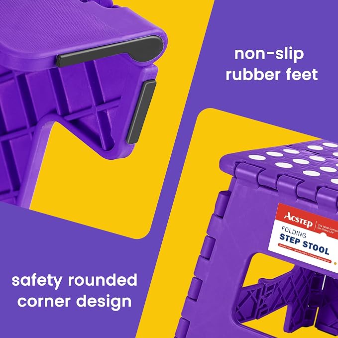 ACSTEP Folding Step Stool Portable Collapsible Plastic Step Stool, Foldable Step Stools, Non Slip Folding Stools for Kitchen Bathroom Bedroom (Purple)