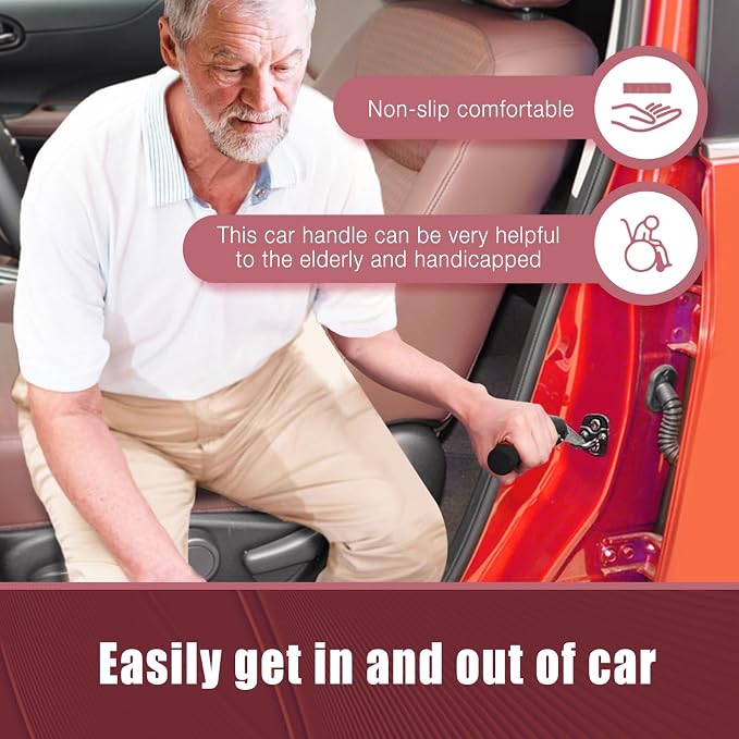 KOUNATSURI Car Door Handle for Elderly Car Assist Support Handle Multifunction Car Door Latch Bar for Seniors and Handicapped(Red)