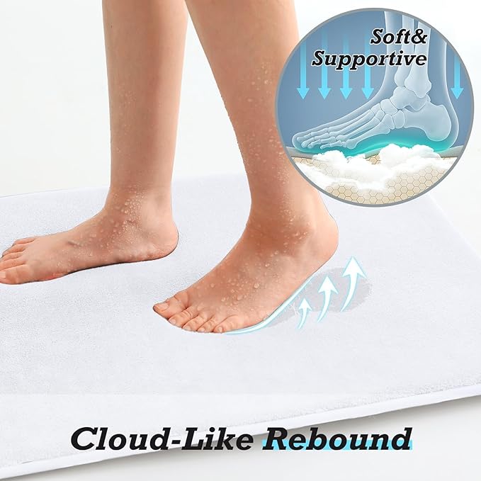 HUXMEYSON Bathroom Rugs Sets 3 Piece, Non-Slip & Quick Dry Bath Mat Set, Ultra Soft Velvet Bath Rugs for Bathroom, Toilet and Shower Floor, White